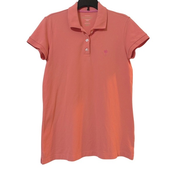 Lilly Pulitzer Palm Island Coral Pink Polo Shirt Ladies Casual Short Sleeve Top - Picture 1 of 11